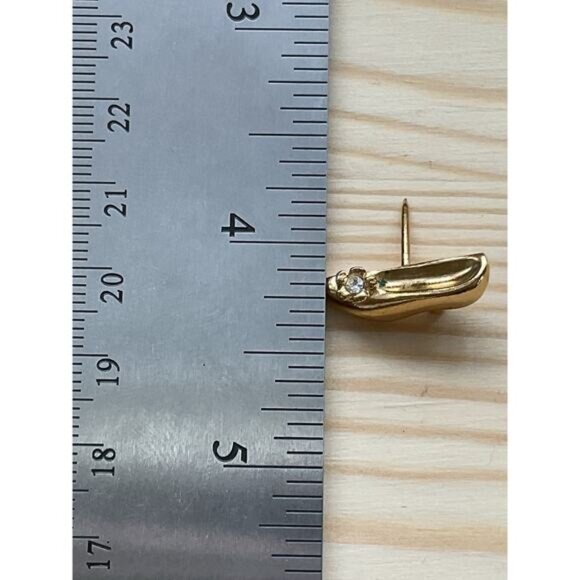 Gold-Tone Avon High Heel Shoe Lapel Pin With Rhinestone Detail - Picture 5 of 5
